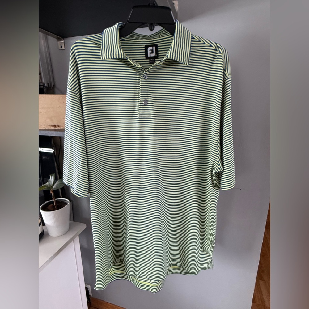 FootJoy Men's Green and White Striped Polo Shirt
